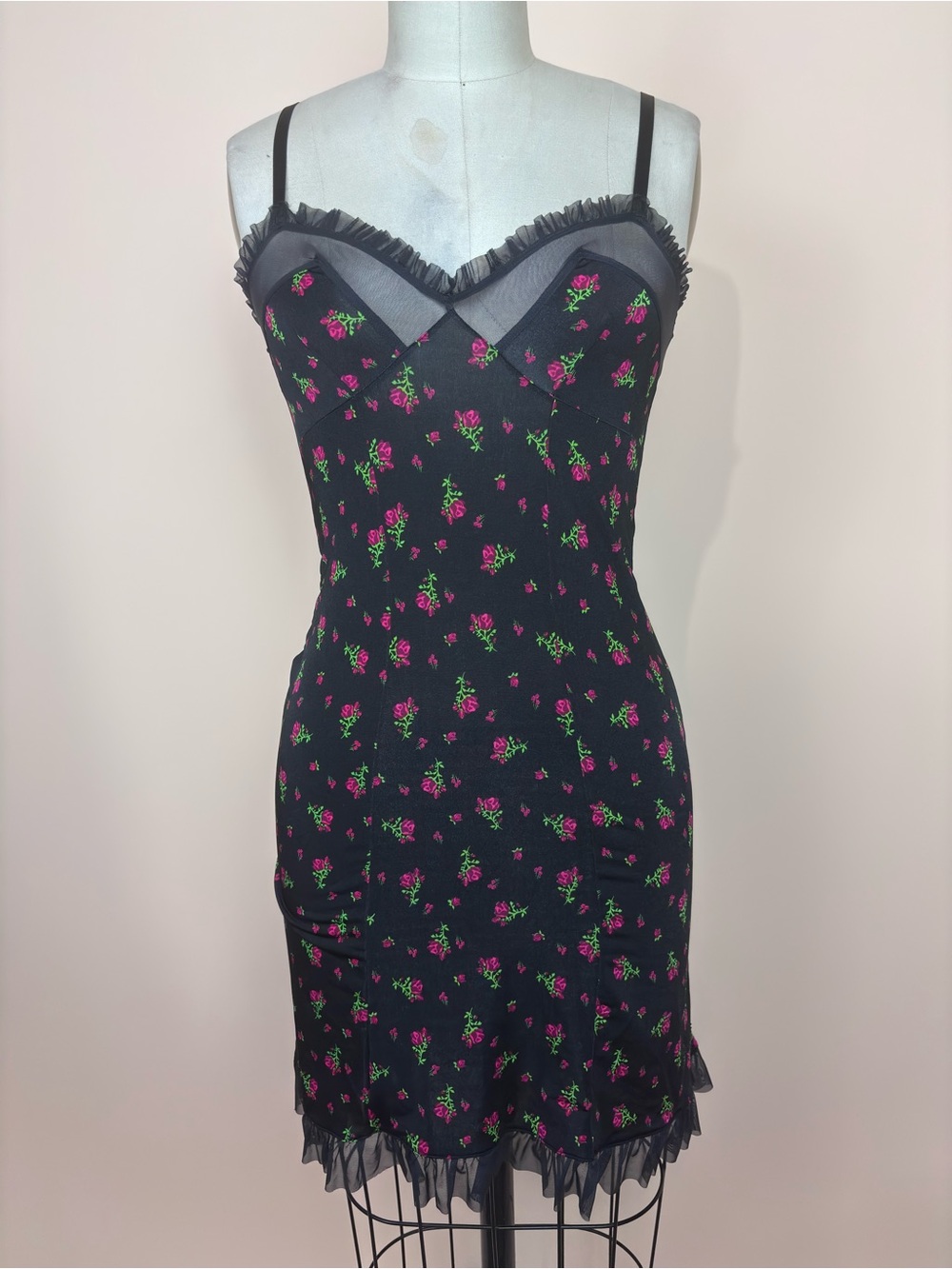 Victoria's Secret Vintage Pretty Things Black Floral Slip Dress M